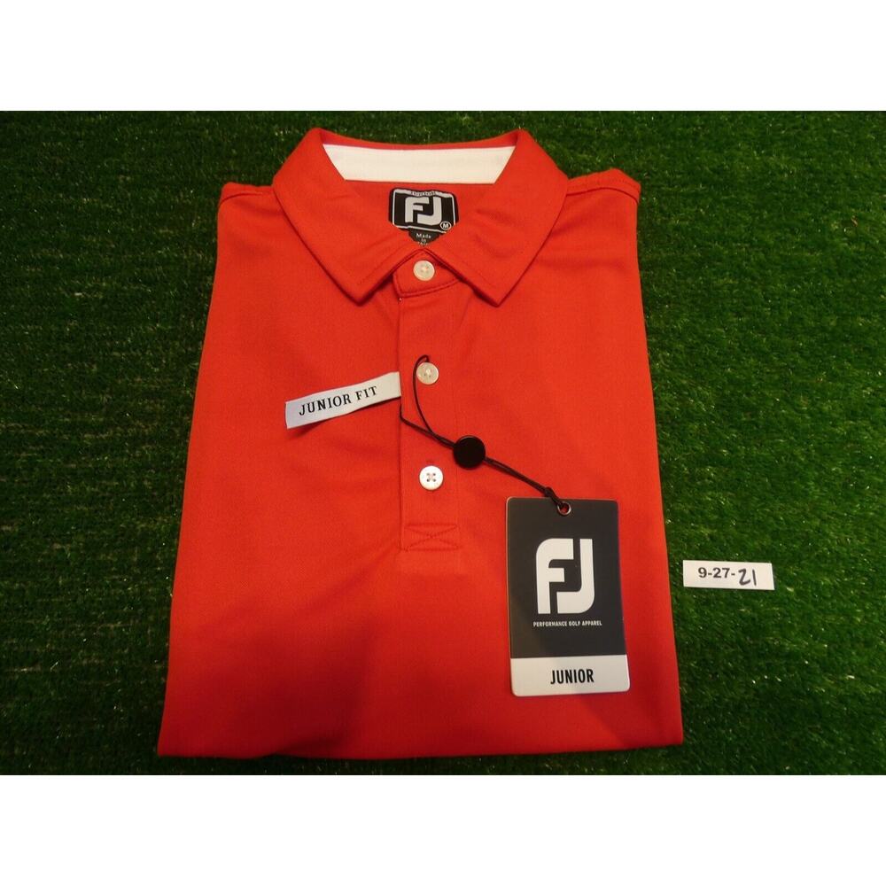 FootJoy Junior Boys Solid Pique Collar Golf Shirt Red Medium 29650